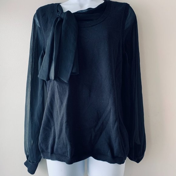 🇺🇸 ANNE KLEIN black sweater with chiffon bow size M - Picture 5 of 16